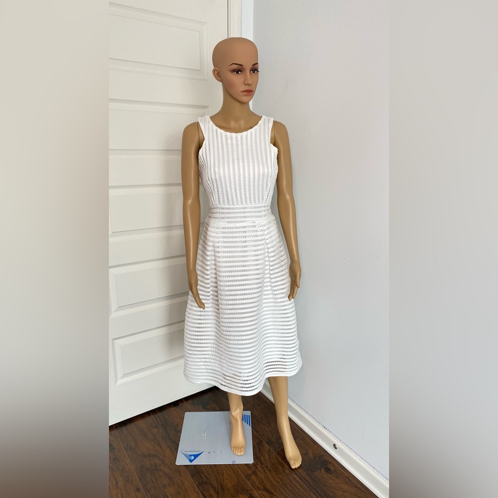 White Sleeveless Skirted Midi Dress - Size 10- Gently Used